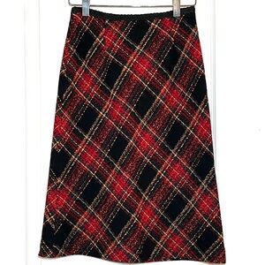 NWT Vintage Charming Point Red Black Gold Plaid Tweed A-Lined Skirt, Size S